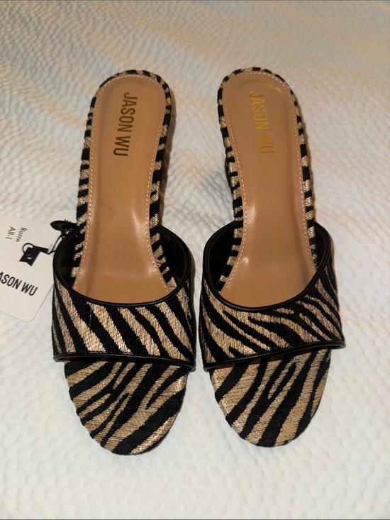 Jason Wu Shoes - Jason Wu Black & Tan Zebra-Print Slide Mules